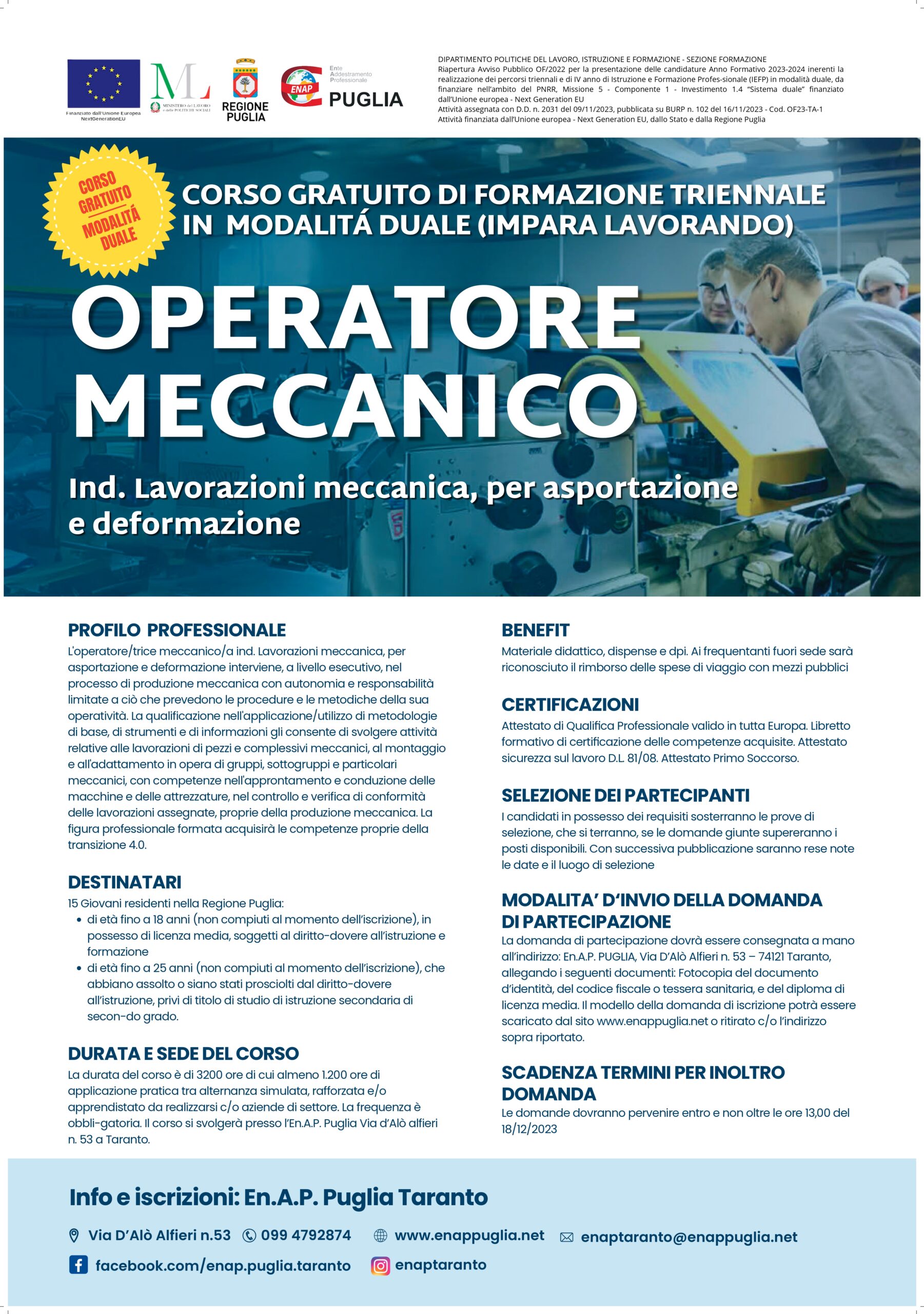 MANIFESTO Corso Op. Meccanico_TARANTO OF22 AF 23-24
